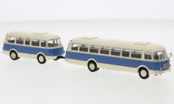 Brekina 58274 - H0 - Bus JZS Jelcz 043 mit PA01 Anhänger - beige/blau